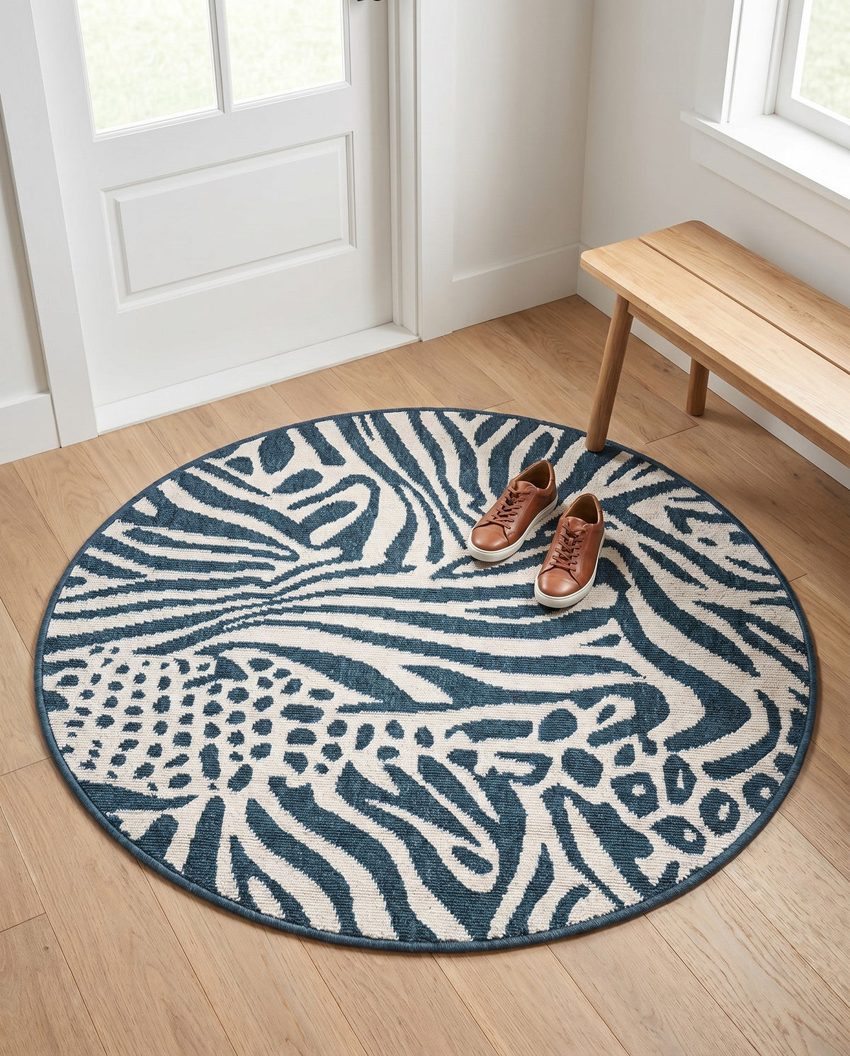 Savannah Escape Collection Area Rug -  Masai Round Navy Blue and Ivory  lifestyle 81
