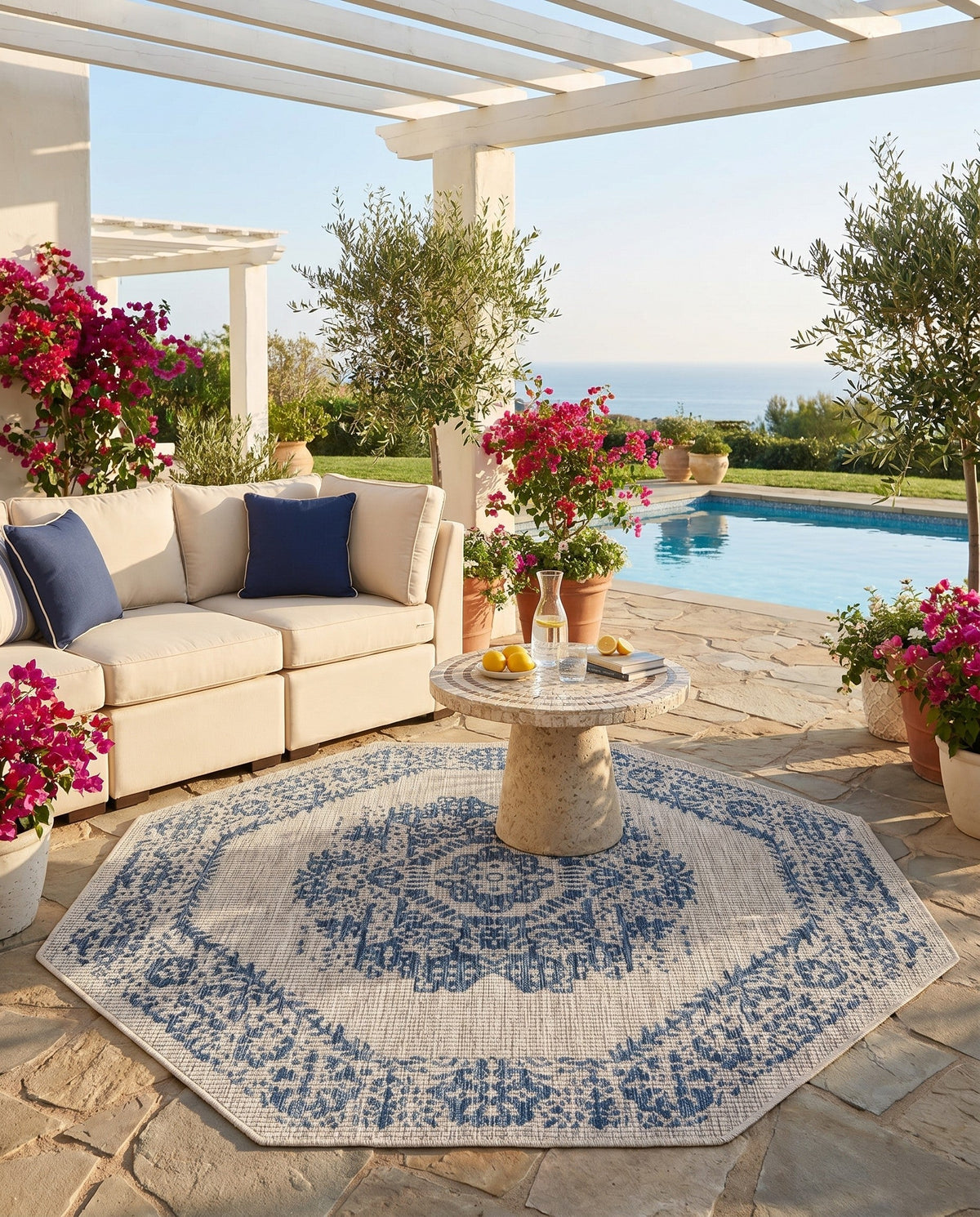 Patio Heritage Collection Area Rug - Savannah (Blue) Octagon Blue  lifestyle 115