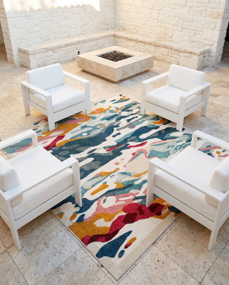 Outdoor Marrakesh Collection Area Rug -  Meknes Square Multi  lifestyle 70
