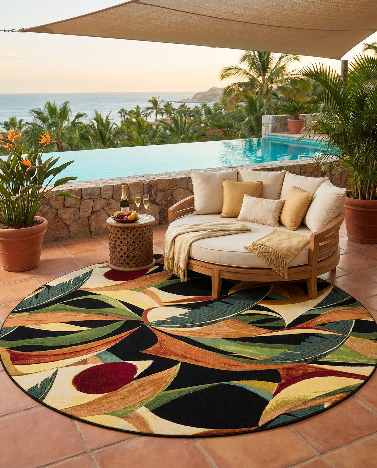 Seaside Blooms Collection Area Rug -  Tivoli Round Multi  lifestyle 96