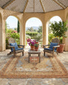 Patio Heritage Collection Area Rug -  Pergola Rectangle Blue and Light Brown  lifestyle 7