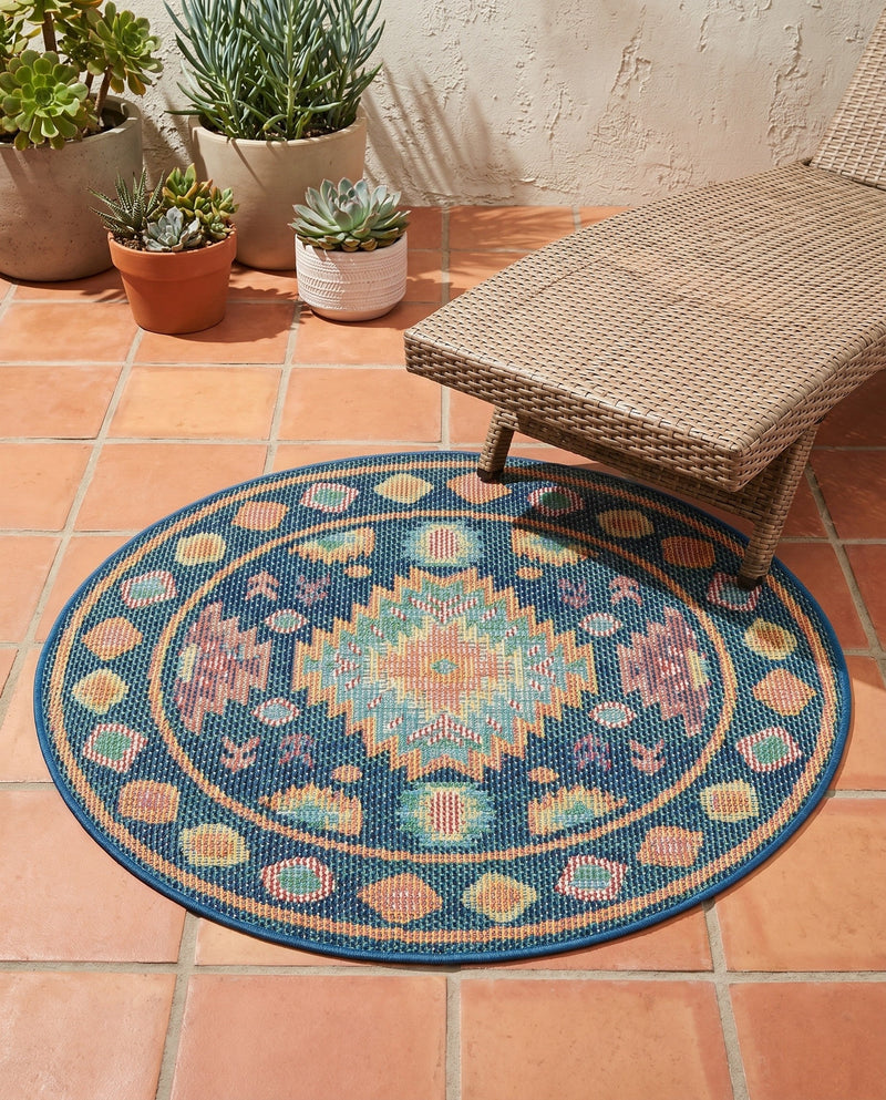 Coastal Terrace Collection Area Rug -  Dunes Round Navy Blue  lifestyle 72