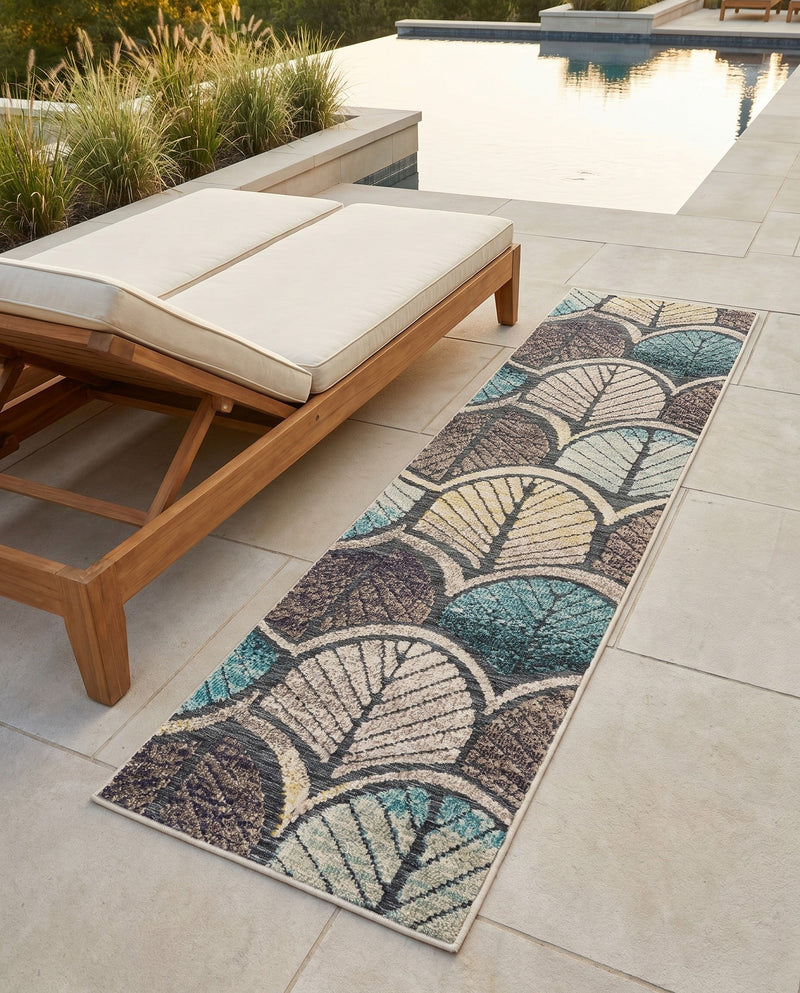 Outdoor Marrakesh Collection Area Rug -  Rabat Runner Gray Blue Ivory  lifestyle 56