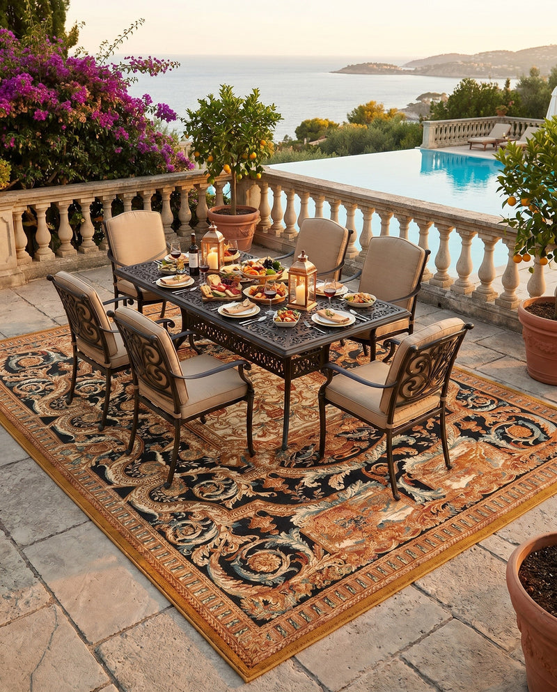 Patio Heritage Collection Area Rug - Veranda Rectangle Black Gold Brown  lifestyle 35