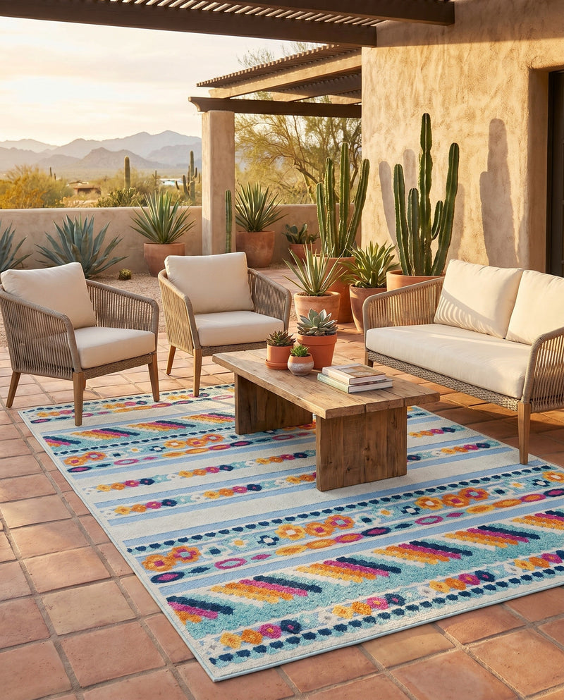 Bahama Breeze Outdoor Collection Area Rug -  Bimini Rectangle Blue  lifestyle 19