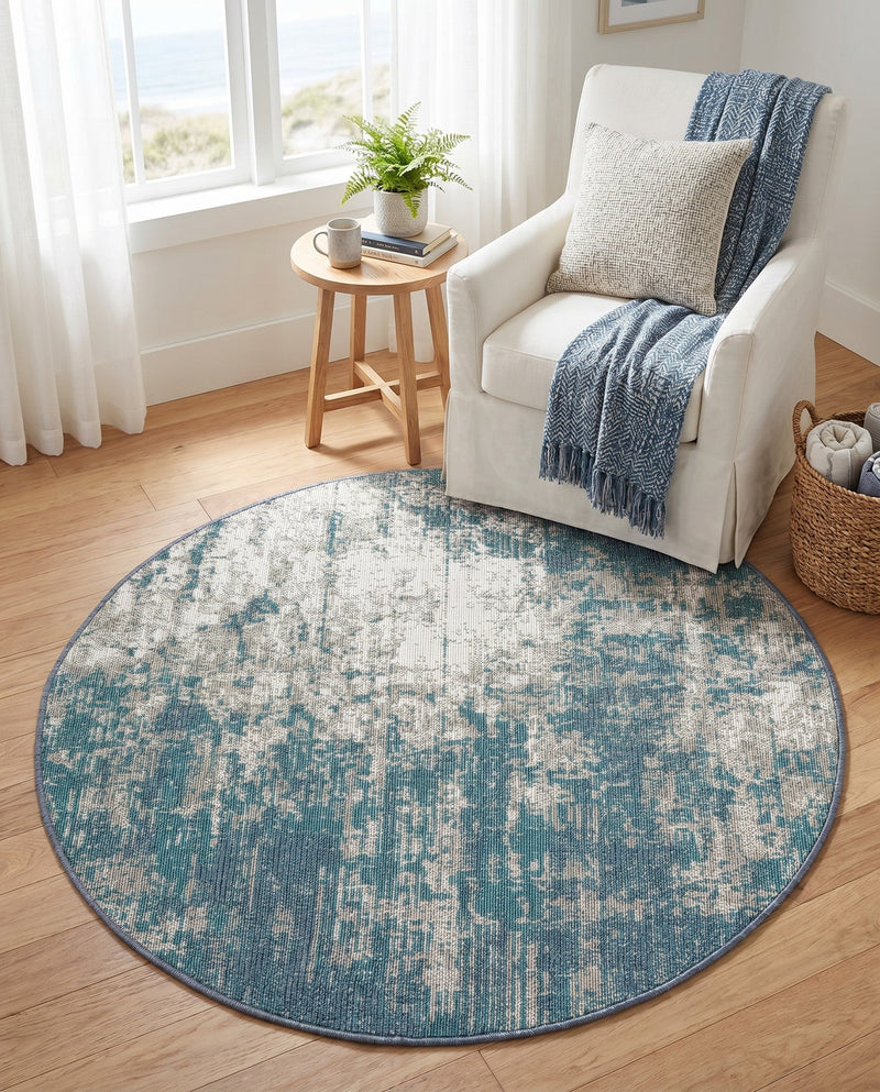 Seaside Haven Rugs Collection Area Rug -  Schooner Round Blue  lifestyle 46