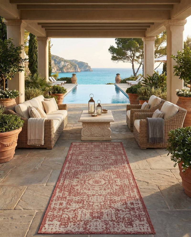 Patio Heritage Collection Area Rug - Savannah (Rust Red) Runner Rust Red  lifestyle 66