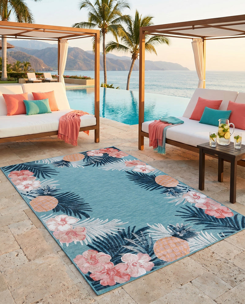 Seaside Blooms Collection Area Rug - Haven Rectangle Blue  lifestyle 22