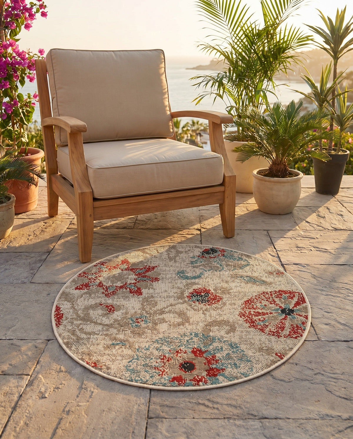 Seaside Blooms Collection Area Rug - Seychelles Round Beige  lifestyle 172