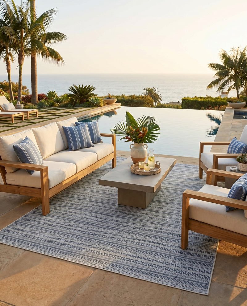 Seaside Stripes Collection Area Rug -  Boardwalk (Light Blue) Rectangle Light Blue  lifestyle 6