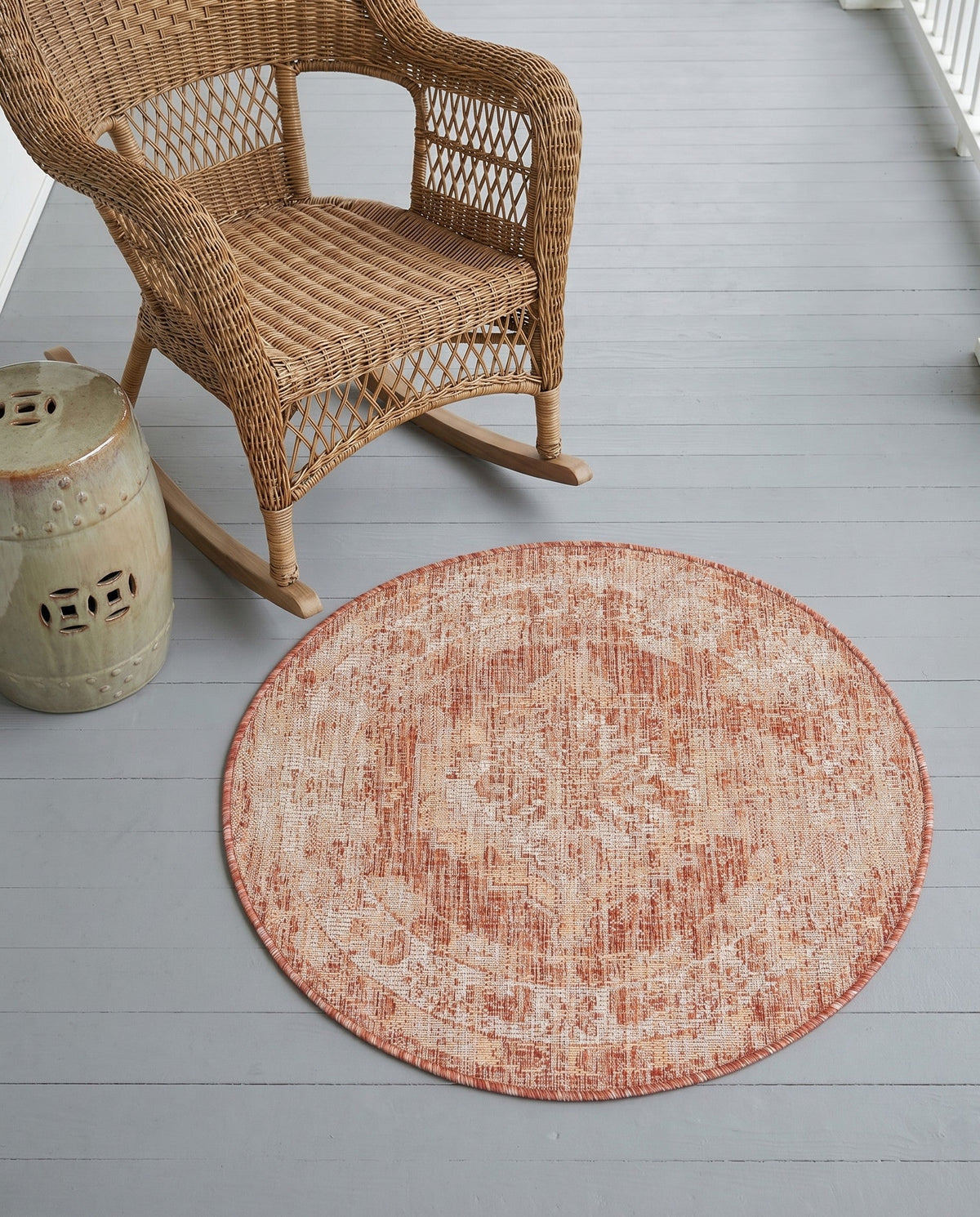 Patio Heritage Collection Area Rug -  Augusta (Rust Red) Round Rust Red  lifestyle 99