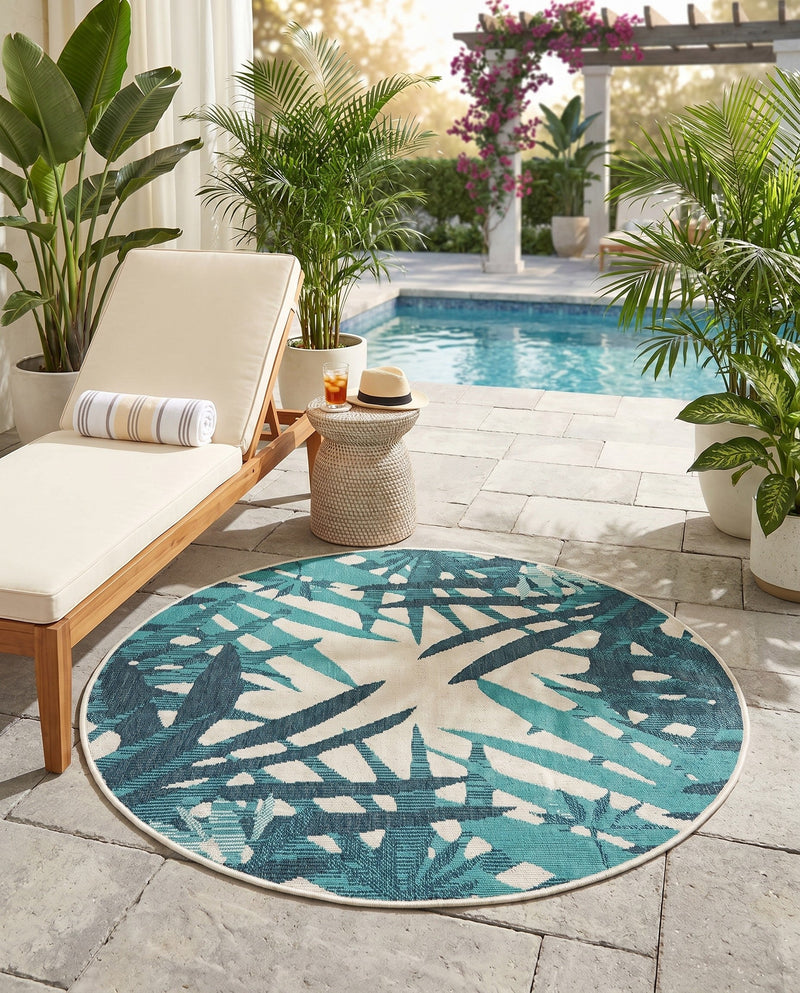 Seaside Blooms Collection Area Rug -  Provence Round Teal blue  lifestyle 63