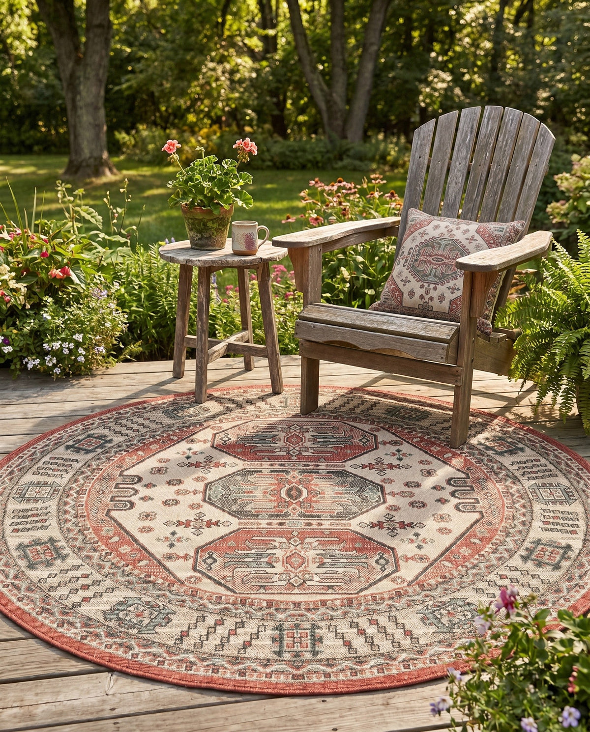 Patio Heritage Collection Area Rug - Veranda Round Multi  lifestyle 24