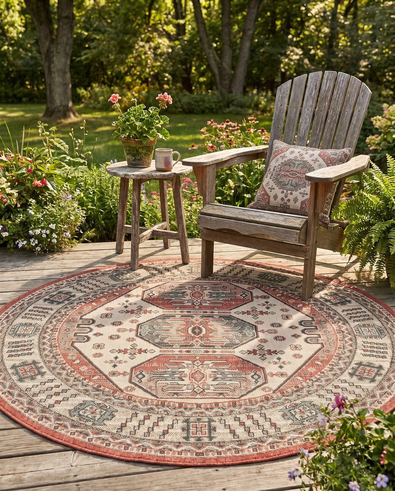 Patio Heritage Collection Area Rug - Veranda Round Multi  lifestyle 24