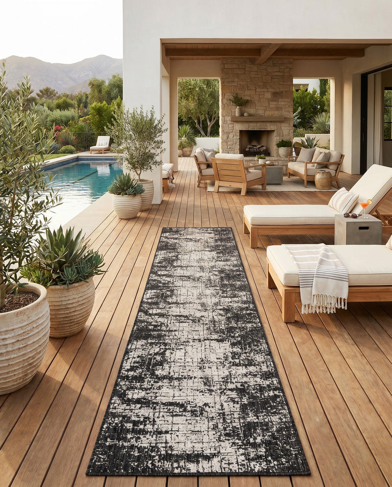Urban Terrace Collection Area Rug -  Midtown Runner Black and White  lifestyle 27