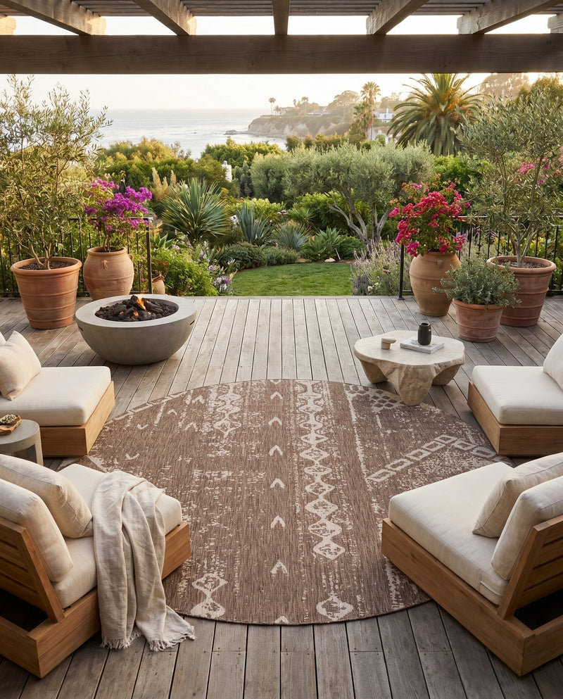 Desert Nomad Terrace Collection Area Rug - Sahara (Brown) Round Brown  lifestyle 46