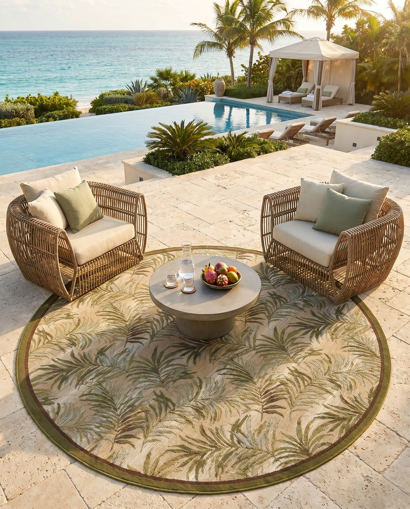 Seaside Blooms Collection Area Rug -  Verdant Round Green  lifestyle 39