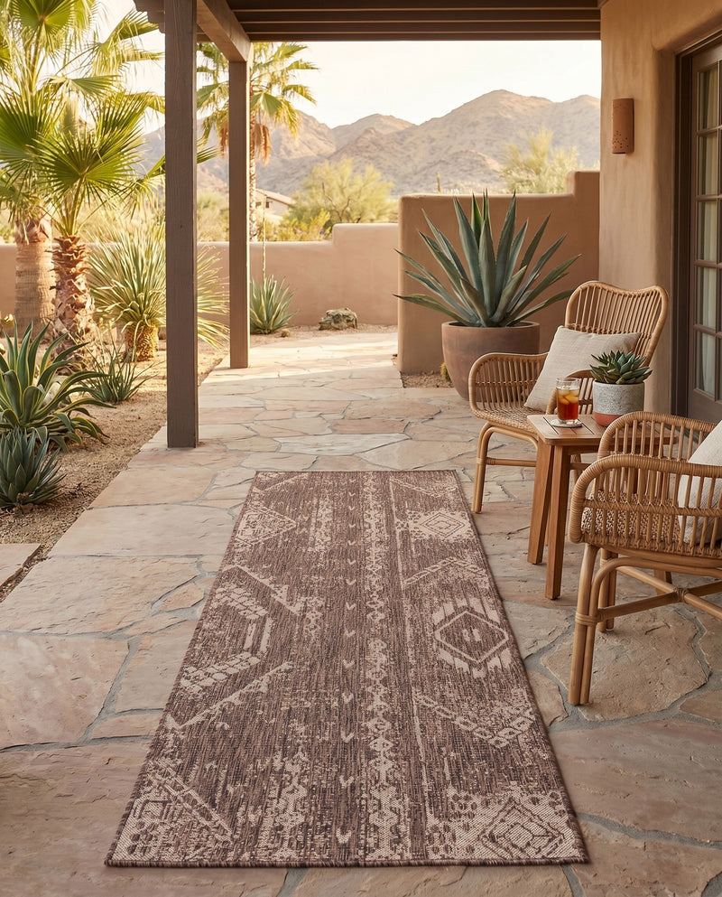 Desert Nomad Terrace Collection Area Rug - Sahara (Brown) Runner Brown  lifestyle 54