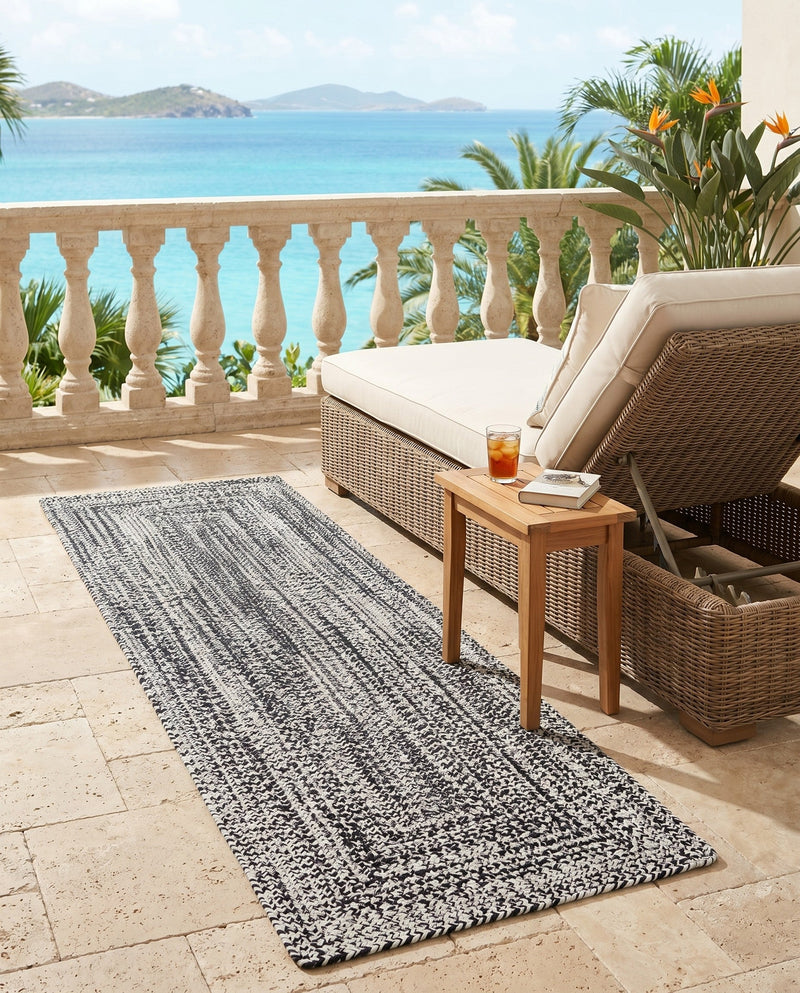 Sustainable Strands Indoor-Outdoor Oasis Collection Area Rug -  Sandbar (Black and White) Runner Black and White  lifestyle 50