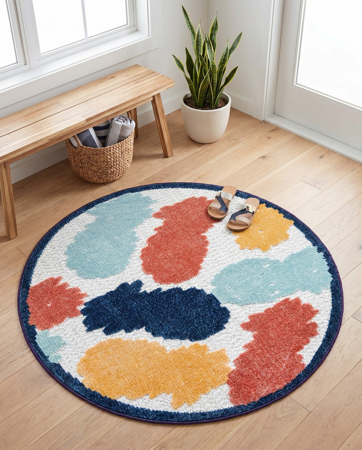 Caribbean Terrace Collection Area Rug -  Nevis Round White  lifestyle 108