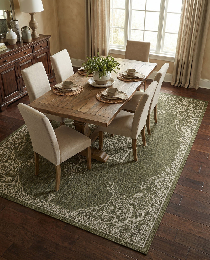Patio Heritage Collection Area Rug -  Charleston (Green) Rectangle Green  lifestyle 24