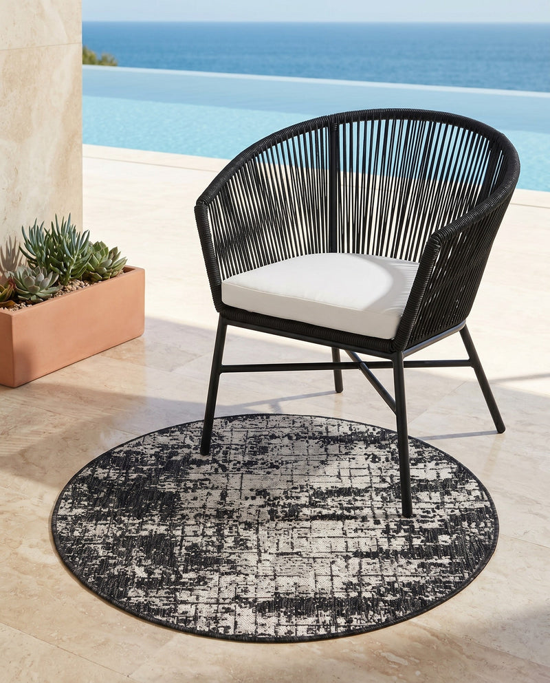 Urban Terrace Collection Area Rug -  Midtown Round Black and White  lifestyle 15