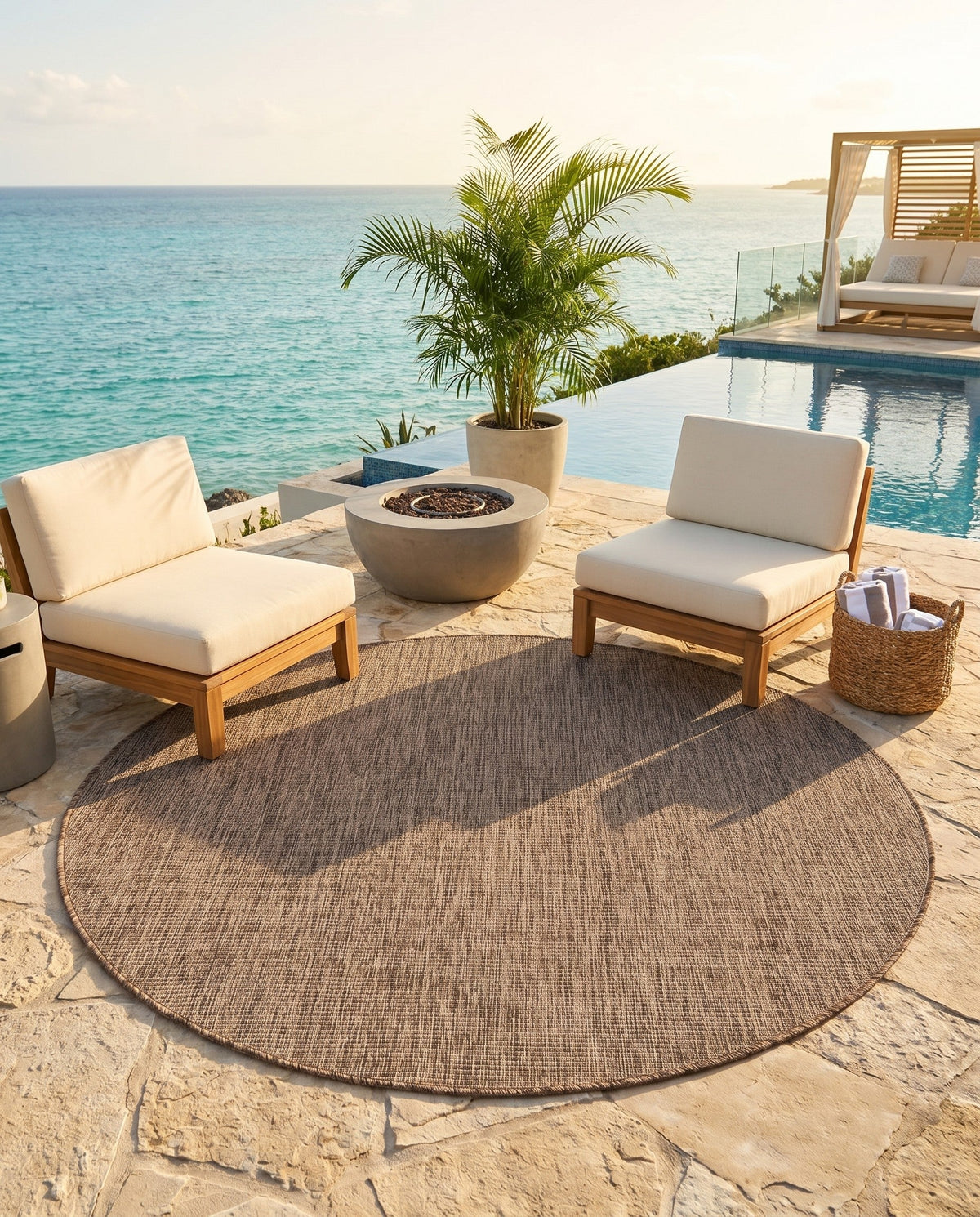 Seaside Serenity Collection Area Rug - Veranda (Light Brown) Round Light Brown  lifestyle 59
