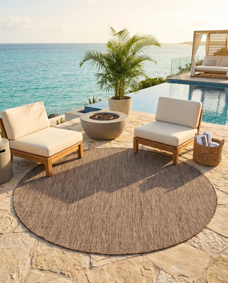 Seaside Serenity Collection Area Rug - Veranda (Light Brown) Round Light Brown  lifestyle 59