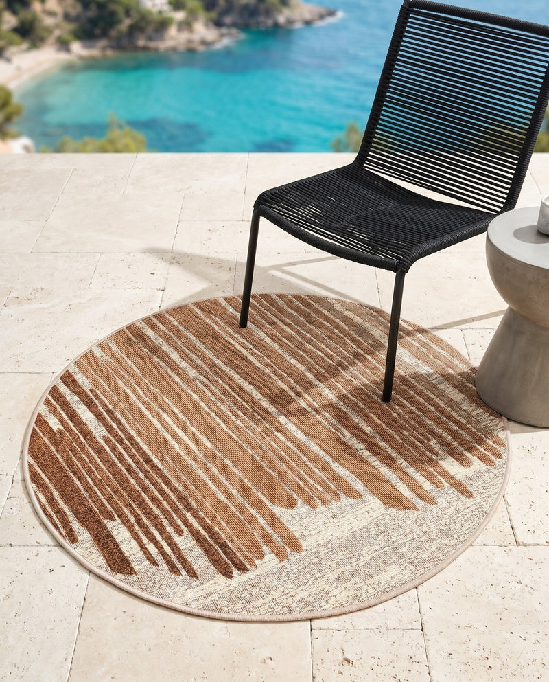 Urban Terrace Collection Area Rug -  Balcony Round Beige Brown  lifestyle 62