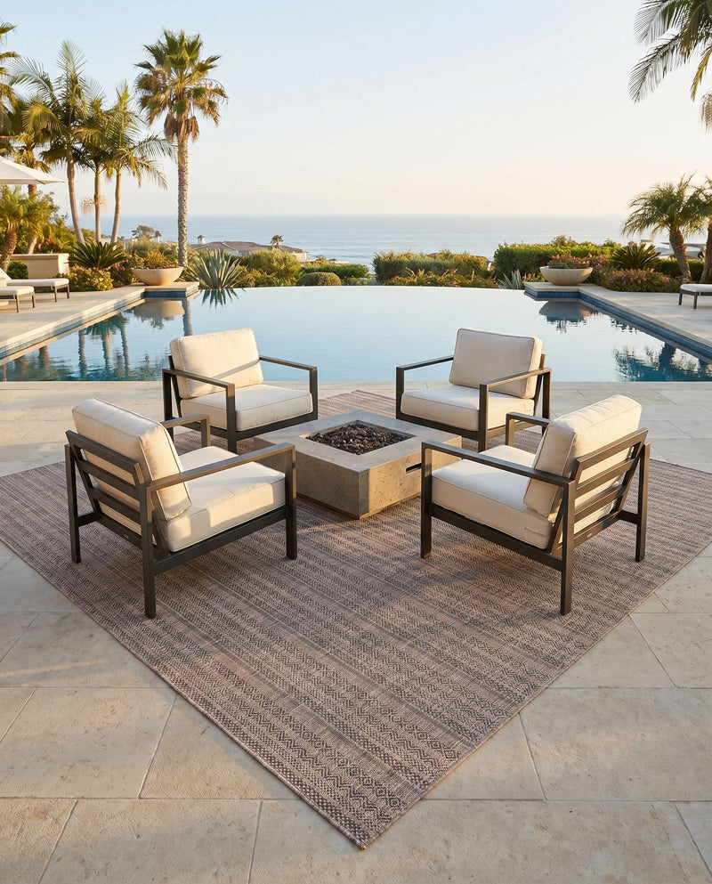 Seaside Stripes Collection Area Rug -  Boardwalk (Natural) Square Natural  lifestyle 79