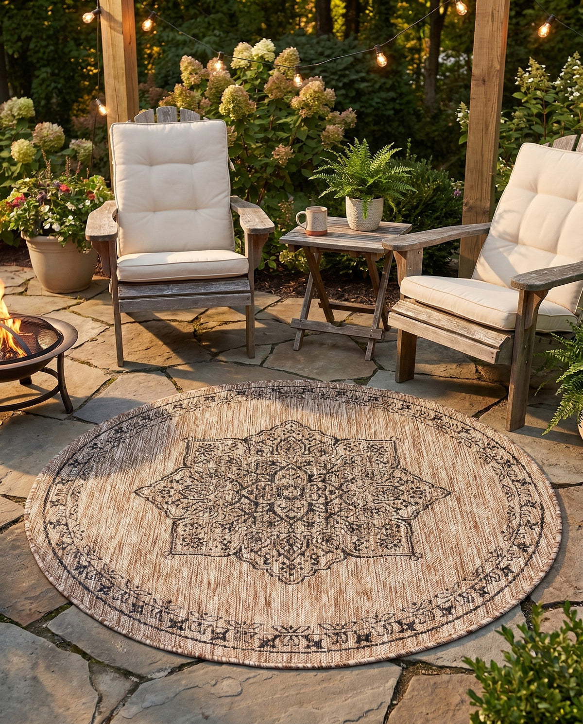 Patio Heritage Collection Area Rug -  Charleston (Beige) Round Beige  lifestyle 53