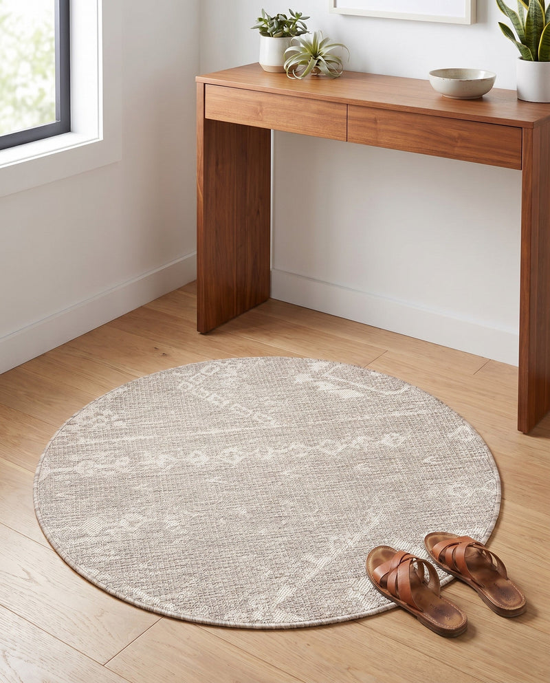 Desert Nomad Terrace Collection Area Rug - Sahara (Gray) Round Gray  lifestyle 60