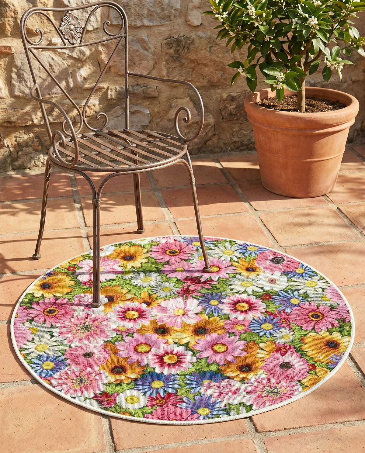 Seaside Blooms Collection Area Rug -  Marseilles Round Multi  lifestyle 108