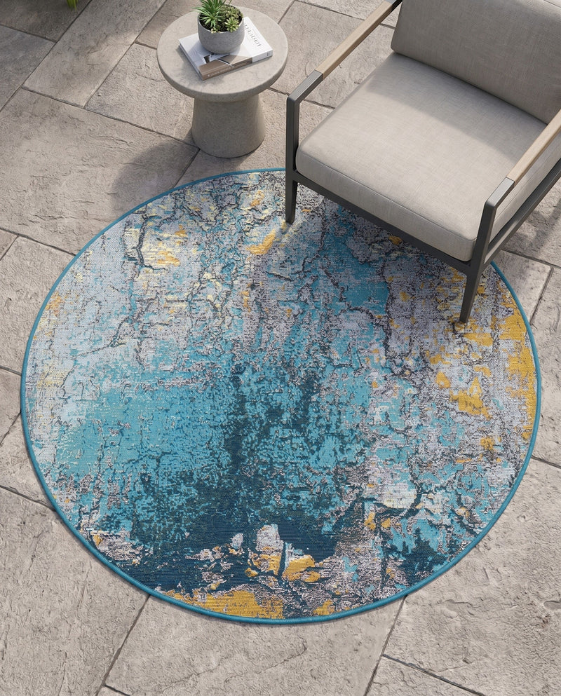 Urban Terrace Collection Area Rug -  Lanai Round Gradient Blue  lifestyle 18