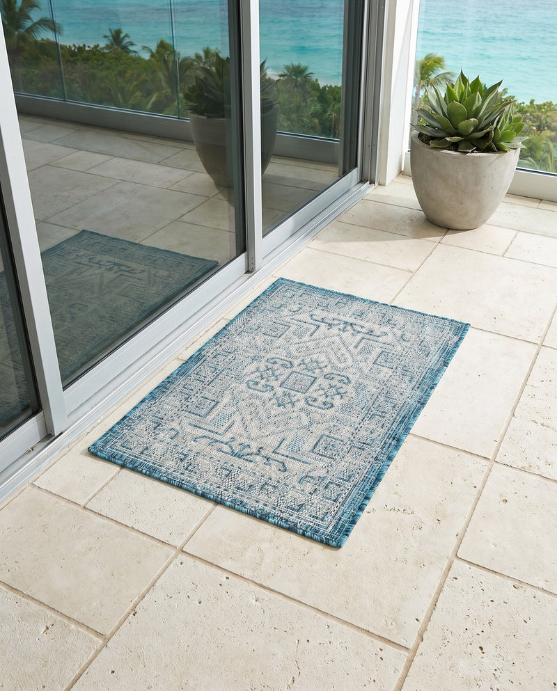 Tribal Terrace Treasures Collection Area Rug - Mayan Marina (Teal) Rectangle Teal  lifestyle 34