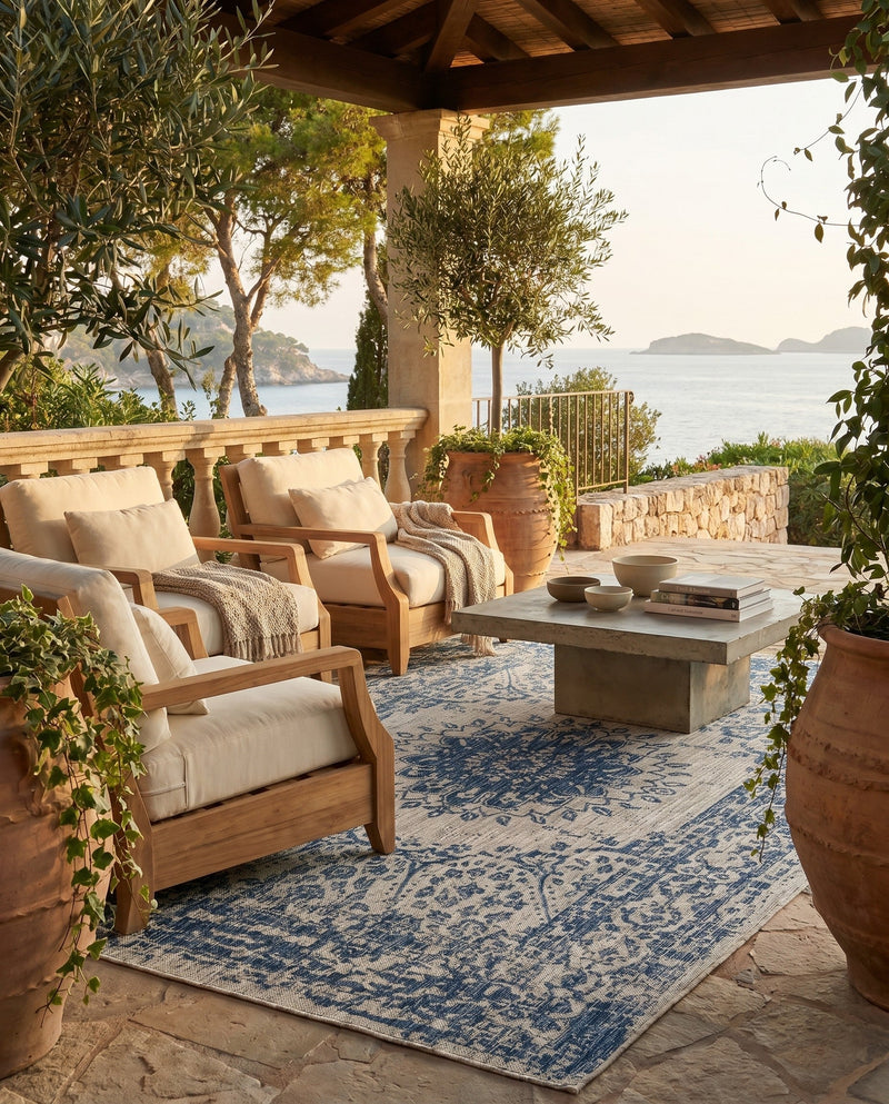 Patio Heritage Collection Area Rug -  Lafayette (Blue) Rectangle Blue  lifestyle 16