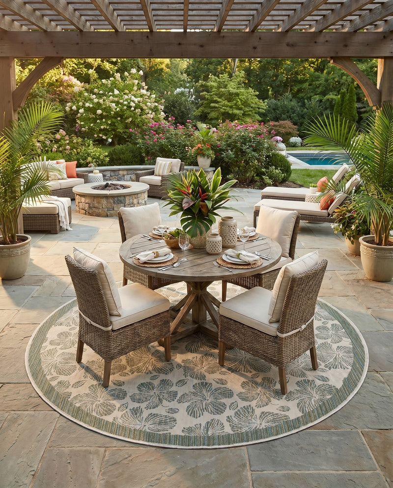 Coastal Terrace Collection Area Rug -  Marina Round Ivory and Beige  lifestyle 48