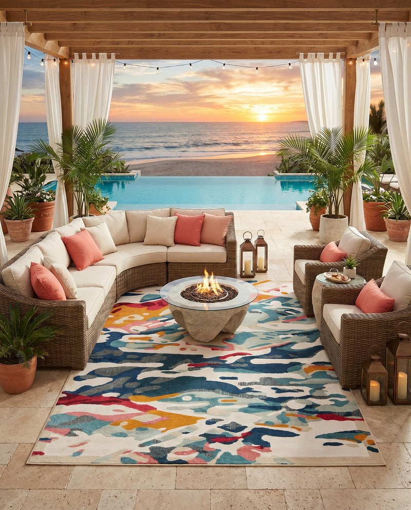 Outdoor Marrakesh Collection Area Rug -  Meknes Rectangle Multi  lifestyle 13