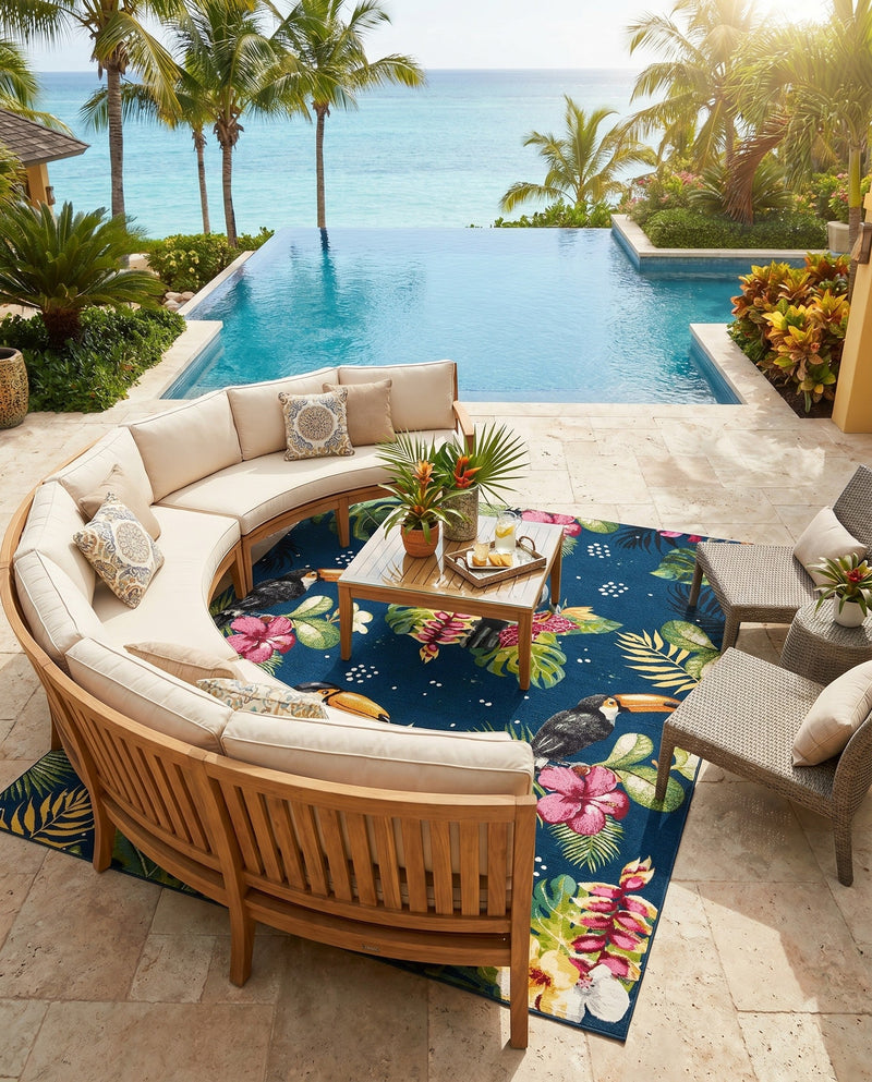 Seaside Blooms Collection Area Rug -  Leaf Rectangle Multi  lifestyle 5