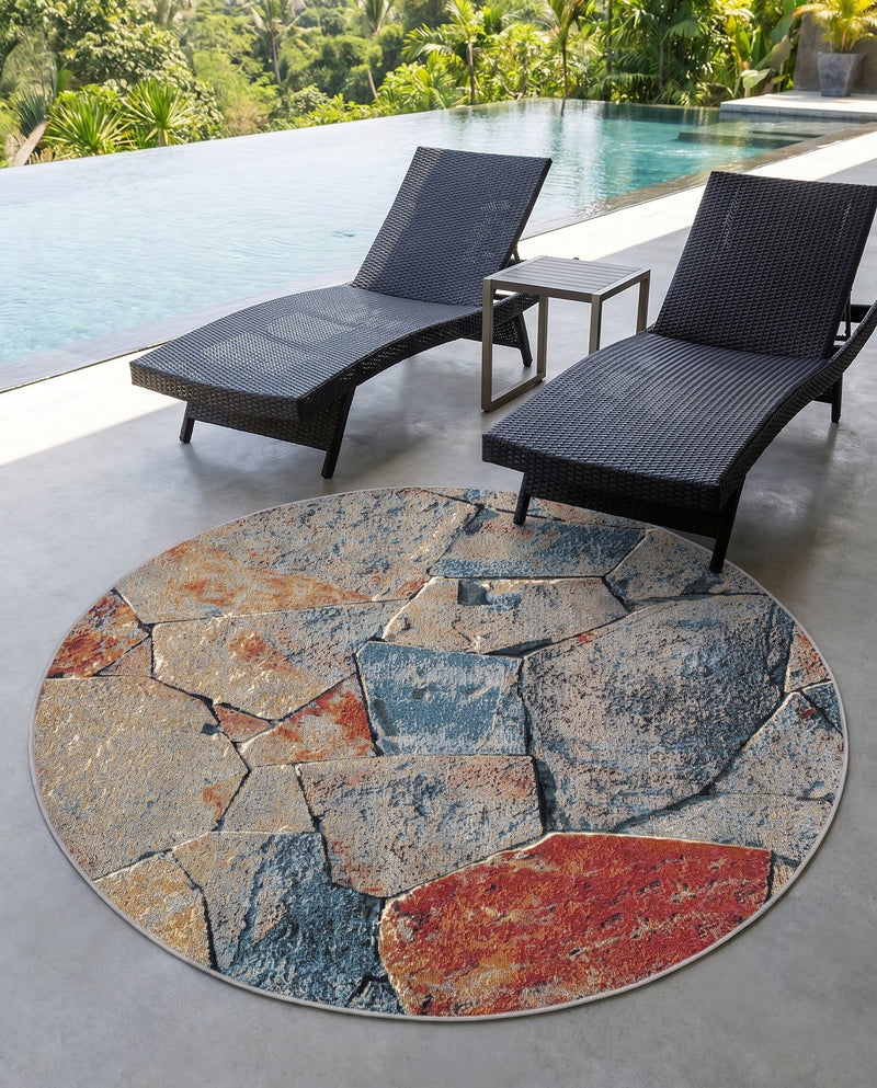 Urban Terrace Collection Area Rug -  Boulevard Round Multi  lifestyle 59