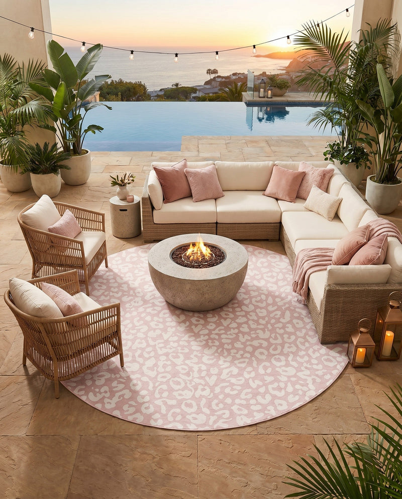 Savannah Escape Collection Area Rug -  Amazon (Pink Ivory) Round Pink Ivory  lifestyle 30