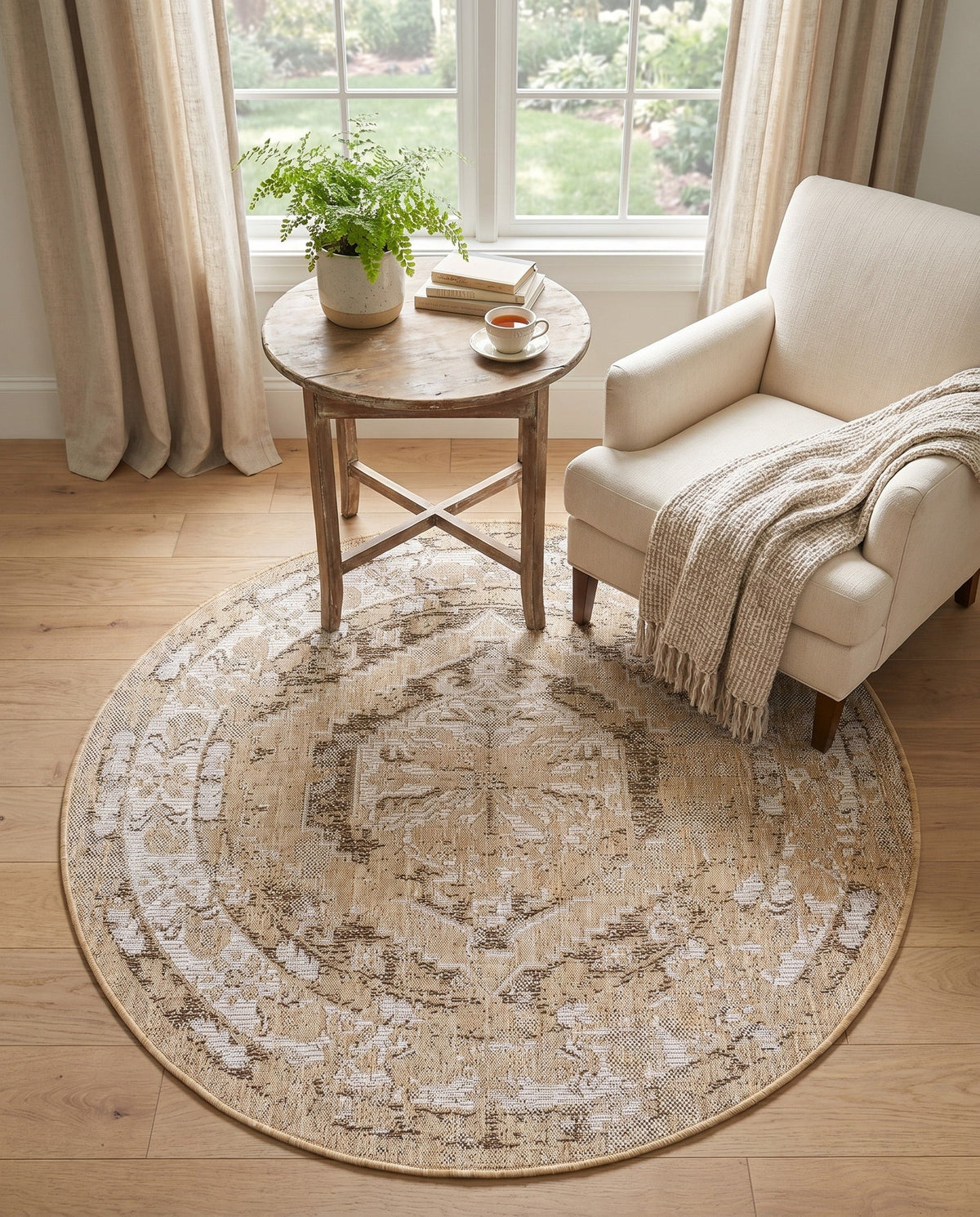 Patio Heritage Collection Area Rug -  Augusta (Natural) Round Natural  lifestyle 93