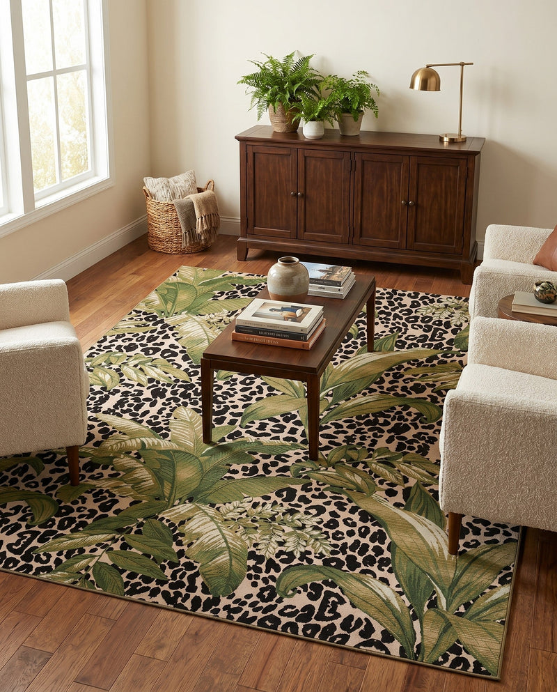 Seaside Blooms Collection Area Rug -  Lotus Rectangle Green  lifestyle 17