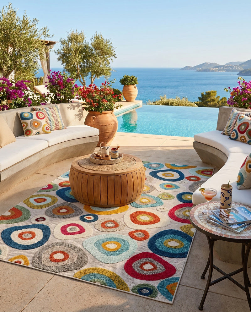 Outdoor Marrakesh Collection Area Rug -  Chefchaouen Rectangle Multi Beige  lifestyle 46