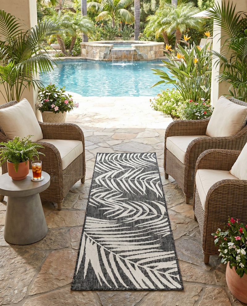 Seaside Blooms Collection Area Rug - Verdure (Charcoal) Runner Charcoal  lifestyle 59