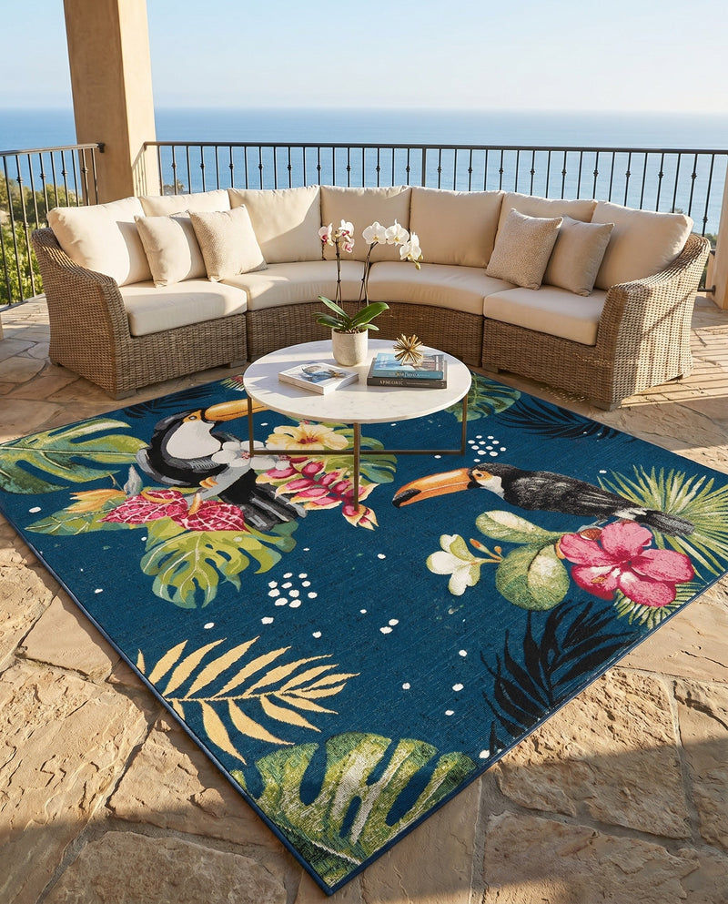 Seaside Blooms Collection Area Rug -  Leaf Square Multi  lifestyle 34