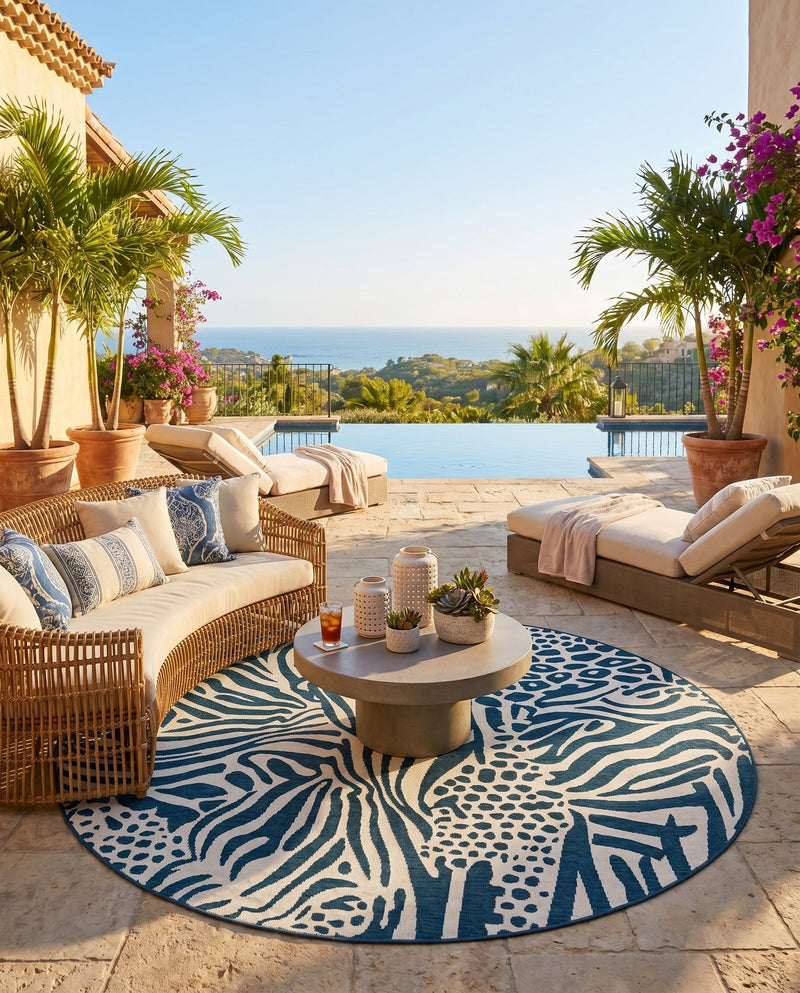 Savannah Escape Collection Area Rug -  Masai Round Navy Blue and Ivory  lifestyle 55