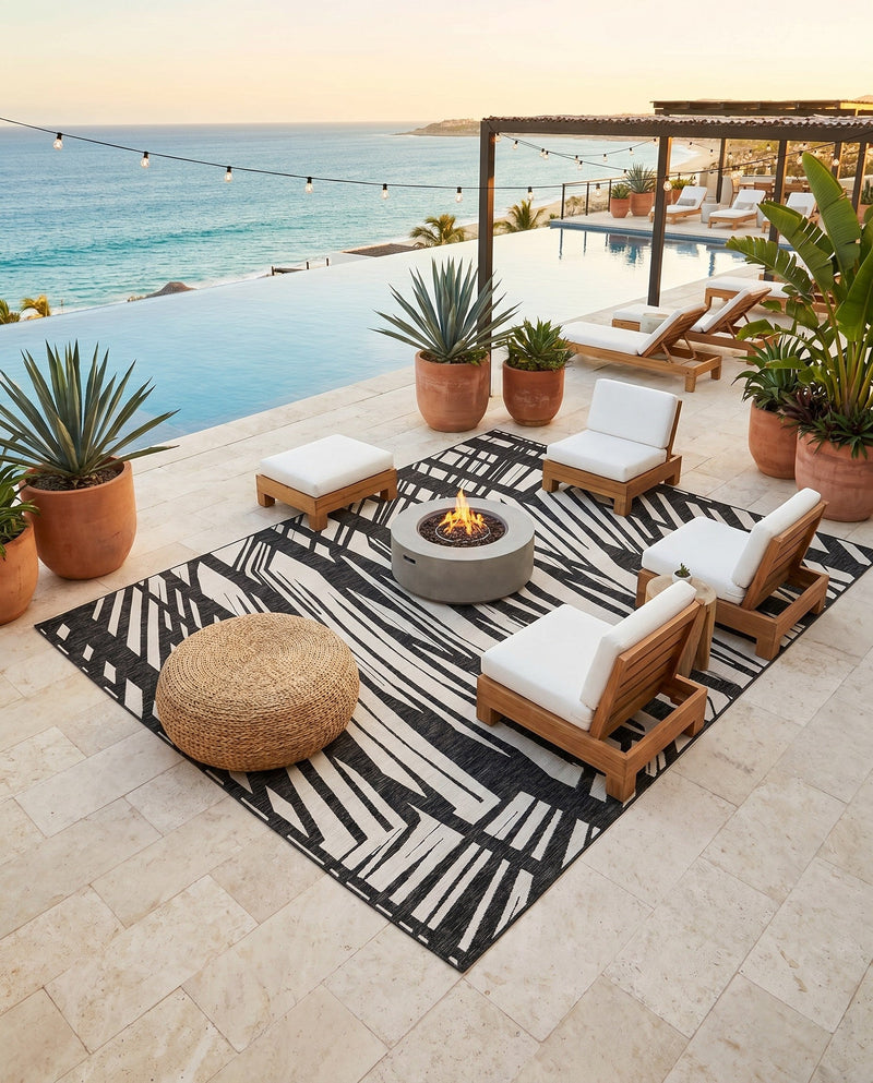 Urban Terrace Collection Area Rug -  Queens Rectangle Black and White  lifestyle 24