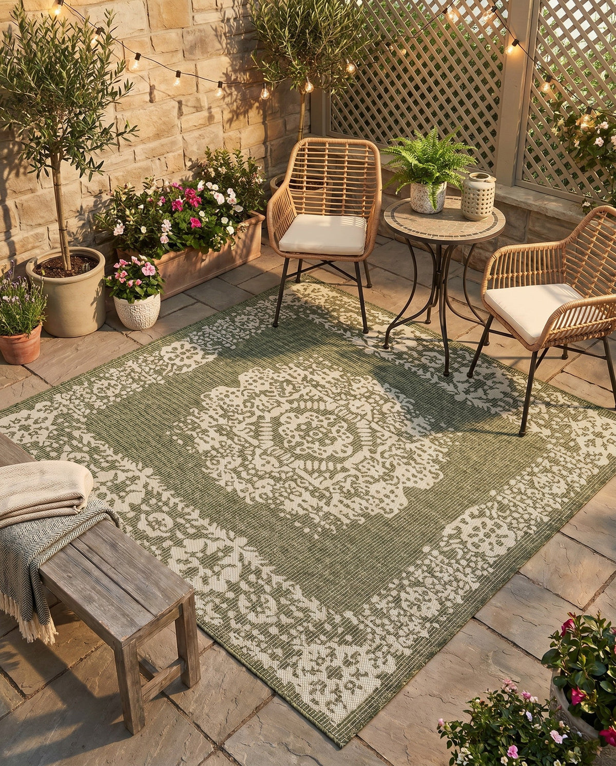 Patio Heritage Collection Area Rug - Savannah (Green) Square Green  lifestyle 83