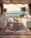 Patio Heritage Collection Area Rug -  Courtyard Rectangle Navy Blue and Light Pink  lifestyle 19